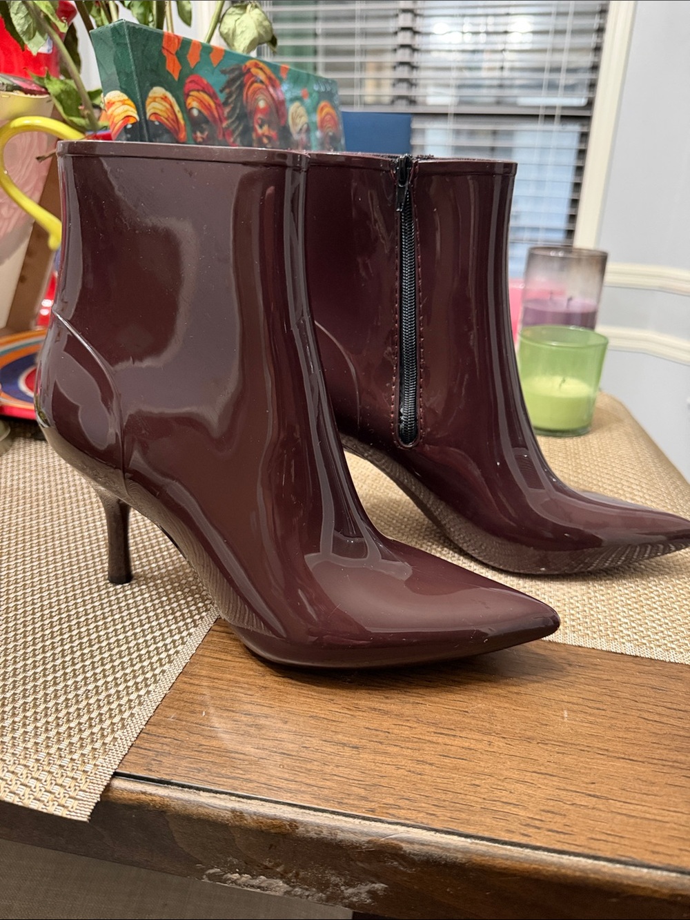 Jeffrey Campbell Glossy Burgundy Pointed Ankle Booties
